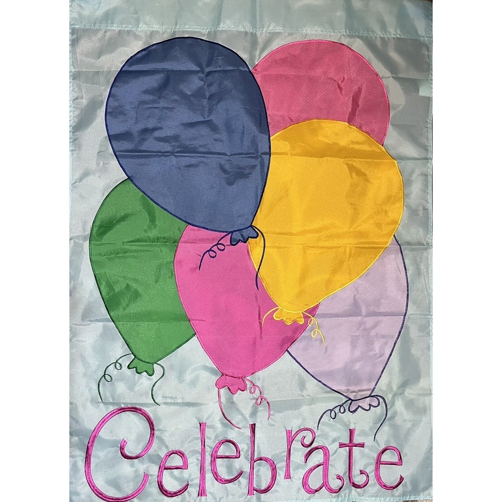 Jetmax Celebrate Birthday Balloons Large‎ Outdoor Nylon  Flag 40" x 28.5"